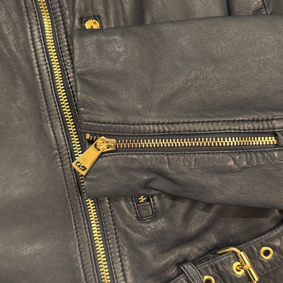Ralph Lauren Navy Leather Moto Jacket with Gold Hardware - 8 - Picture 7 of 11